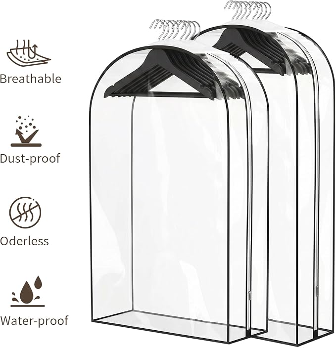 6Pack Garment Bags for Hanging Clothes - Clear Garment Bags with Zipper, Suit Bags for Closet Storage, Clear Hanging Clothes Protector Covers for Coats, Shirts, Dresses (40 & 50 Inch)