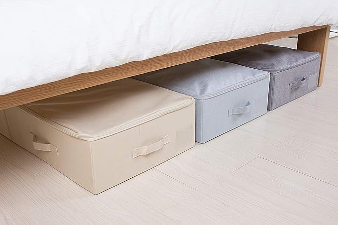 39.4" Folding Under Bed Storage Organizer Baskets for Closet, Bedding,Beige | Pack of 2, 39.4"X16.9"X7",Foldable & Washable Underbed Storage Organizer Containers for Clothing, Shoes, Bedding, Bedroom