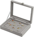 Fordonral Velvet Jewelry Organizer Box, Jewelry Drawer Organizers Trays, Earring Ring Necklace Holder Display Case (Gray, Ring Box)