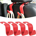 Osilly Car Seat Headrest Hook, 4 Pack Auto Seat Hanger Storage Organizer for Purse Handbag Coats Grocery Bags, Car Interior Accessories, Universal Vehicle Backseat Plastic Hanging Hook (Red)