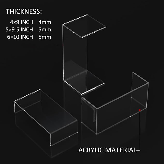 Sezanrpt 9x9.5x10 Inch Clear Display Risers Shelf 3pcs, Countertop Rectangular Acrylic Display Stands for Funko Pop Figure, Bags, Collectibles