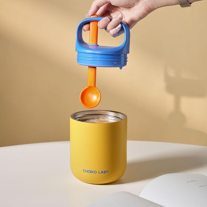 CHAKO LAB Food Jar 15 oz | Stainless Steel Vacuum Insulated for Hot Food and Cold Food | Wide Mouth Leak Proof Lunch Storage for Smoothie Bowl, Soup, Yogurt(Blue and Yellow)
