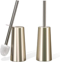 2 Pack Toilet Brush and Holder Set for Bathroom, Champagne Gold | Plastic Toilet Bowl Brush with 304 Stainless Steel Long Handle