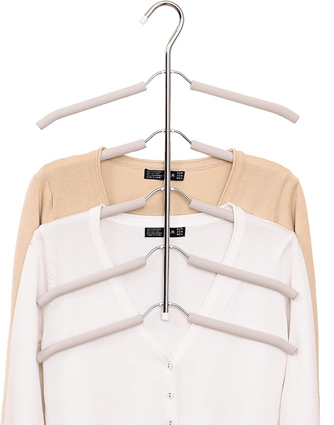 3 Pack 5 in 1 Hangers Blouse Tree Hangers Non Slip Space Saving Clothes Hanger Multi-Layer Clothes Hanger Stainless Steel Sweater Shirt Hanger Closet Storage Organizer(White)