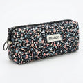 Soft Corduroy Pencil Case Pen Pouch Organizer, Small Stationery Bag | Black small floralzipper pencil pouch, smooth zipper, daily cosmetics holder, compact organizer for school teen girls, women