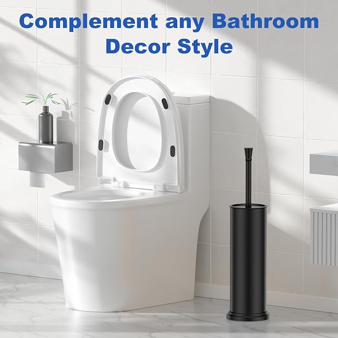 Toilet Brush and Holder Set：304 Stainless Steel Heavy Duty Toilet Bowl Brush，Removable Inner Bowl and Splash Protection，Bathroom Toilet Brush-Dense Bristles for Through Cleaning