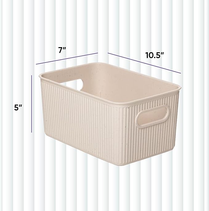 Superio Eco-Friendly Decorative Plastic Basket Open Home Storage Bins Organizer Baskets, Medium (2 Pack) Container Boxes for Organizing Closet Storage Bins for Shelves Drawer Shelf 5 Liter