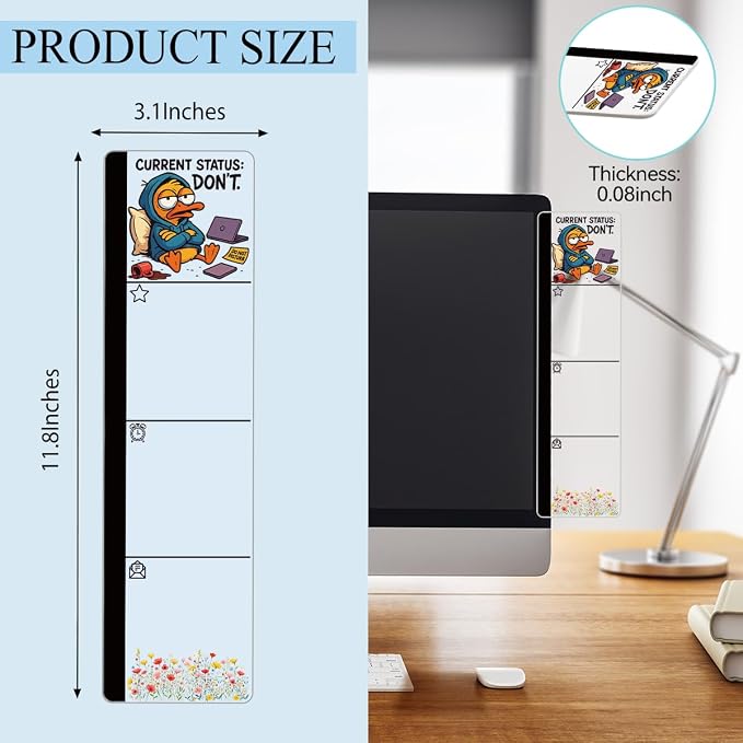 Monitor Memo Board Acrylic Sticky Note Holder Funny Tired Duck Office Desk Decor with 100 Self Stick Note Pads Current Status Don't Quote