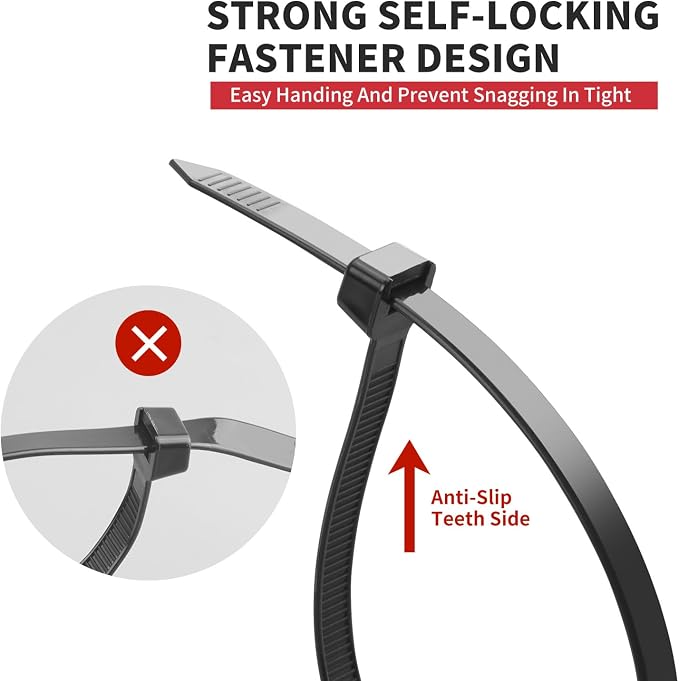 Zip Ties Heavy Duty, BethTie 500 Pack (12Inch) Black Cable Ties, Self-Locking Plastic Wire Ties with 220lb Tensile Strength, Black Nylon Zip Ties for Indoor