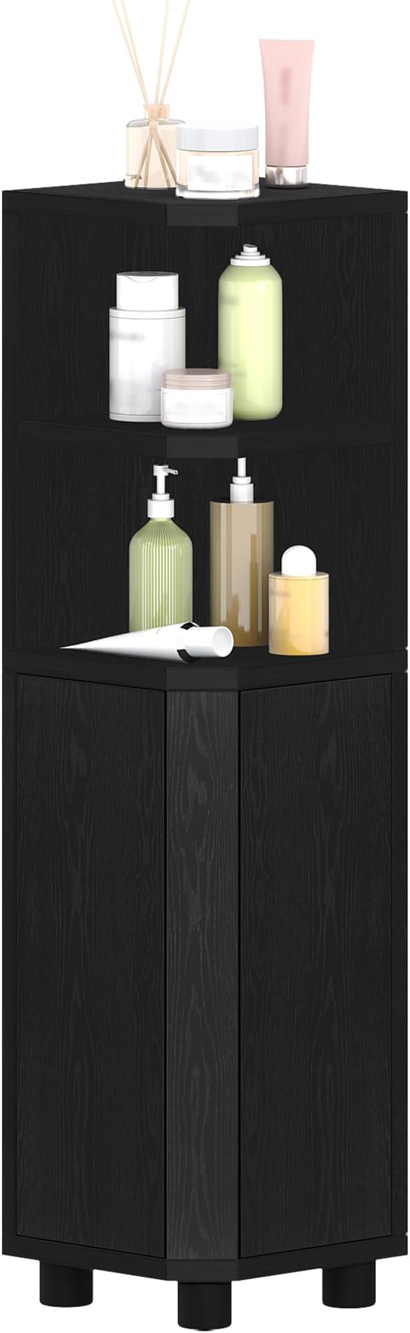 Hzuaneri Corner Cabinet, Small Bathroom Corner Cabinet with Doors | Narrow Storage Cabinets with Adjustable Shelves, Bathroom Organizers and Storage for Small Space, Black BC20004X