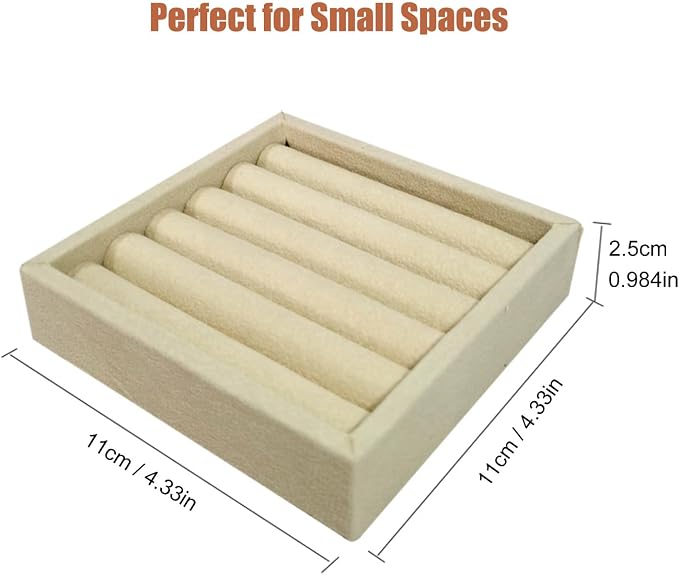 SCIKHETF Velvet Ring Earrings Studs organizer Tray Small Ring Insert Display Tray 5 Slots Stackable (Beige)