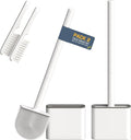 2 Pack Silicone Toilet Brushes & Holders– Includes 2 Crevice Brushes for Bathroom, Long Non-Slip Handle – Durable Bathroom Cleaning Set.