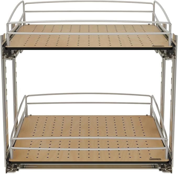 Rev-A-Shelf 2 Tier Pull Out Kitchen Cabinet Storage Organizer with Solid Bottom & Undermount Soft-Close Full Extension Slides, 54BK-21SC-2-1