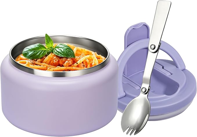 Itslife Soup Thermo for Hot Food Kids 25.5oz Lunch Containers with Buckle Lid Wide Mouth Hot Food Jar Vacuum Insulated Stainless Steel Bento Box Leakproof with Spoon (Purple3, 13.5oz)