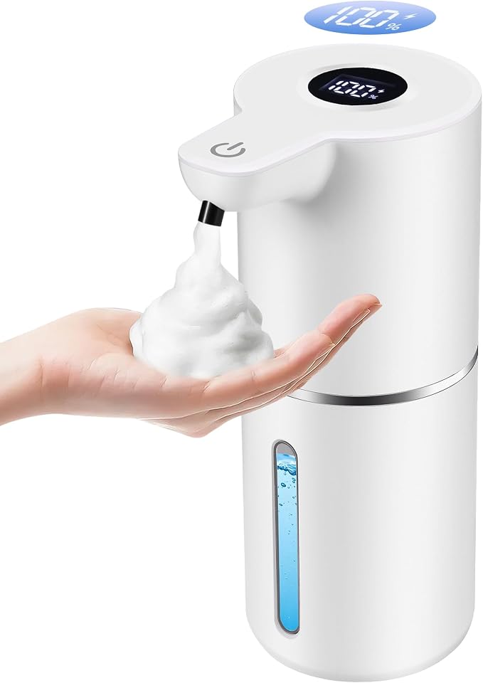 Automatic Foaming Soap Dispenser, Touchless, 350ml, White | Rechargeable Foam Soap Dispenser with Digital Display, 4 Adjustable Foam Levels, 11.8 oz Countertop or Wall Mounted