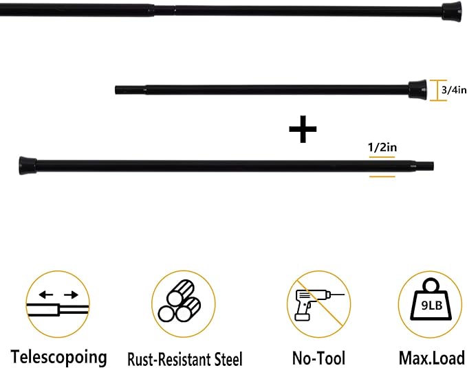 KXLife Tension Curtain Rod Adjustable 28-40 Inch, 3 Pack, Black | No Drilling, Expandable Spring Loaded, Renter Friendly, for Window, Doorway, Kitchen