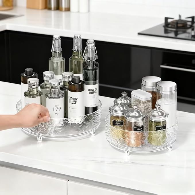 Dezzer 360° Rotating Makeup Organizer, 11" Clear Perfume Organizer Turntable Lazy Susan for Vanity, Pantry, Bathroom Counter, Cabinet, Spinning Cosmetic Storage Holder for Skincare, Perfume, Lotions