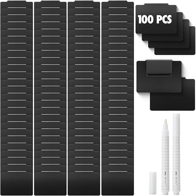 Mr. Pen- Basket Labels Clip On Set, 102 pcs | 100 Removable Bin Labels Clip On with 2 Chalk Markers, Storage Bin, Basket Tags