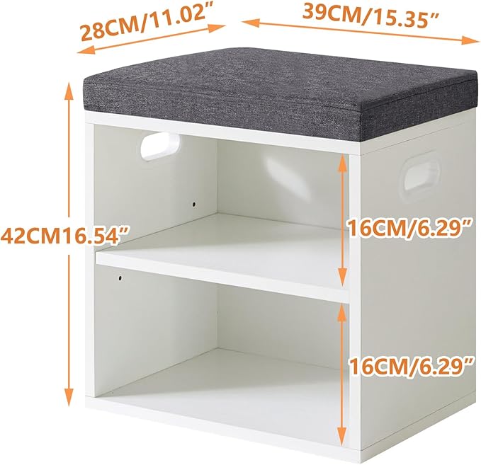 YMYNY Small Shoe Storage Bench with Cushion, White, HBD028W | 2 Tier Entryway Bench with Storage, Small Shoe Rack Bench with Adjustable Shelf for Entryway 11 x 15.3 x 16.5 Inches
