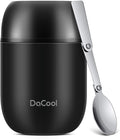 DaCool Insulated Lunch Container Insulated Food Jar 16 oz Stainless Steel Vacuum Bento Hot Lunch Box for Kids with Spoon Leak Proof Hot Cold Food for School Office Picnic Travel Outdoors - Black