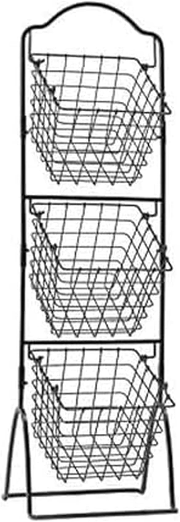 Gourmet Basics by Mikasa 3-Tier Wire Market Basket, Antique Black Metal Kitchen Counter Organizer for Fruit, Vegetables and Pantry Storage, Farmhouse Decor