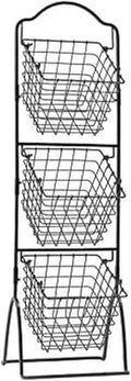 Gourmet Basics by Mikasa 3-Tier Wire Market Basket, Antique Black Metal Kitchen Counter Organizer for Fruit, Vegetables and Pantry Storage, Farmhouse Decor