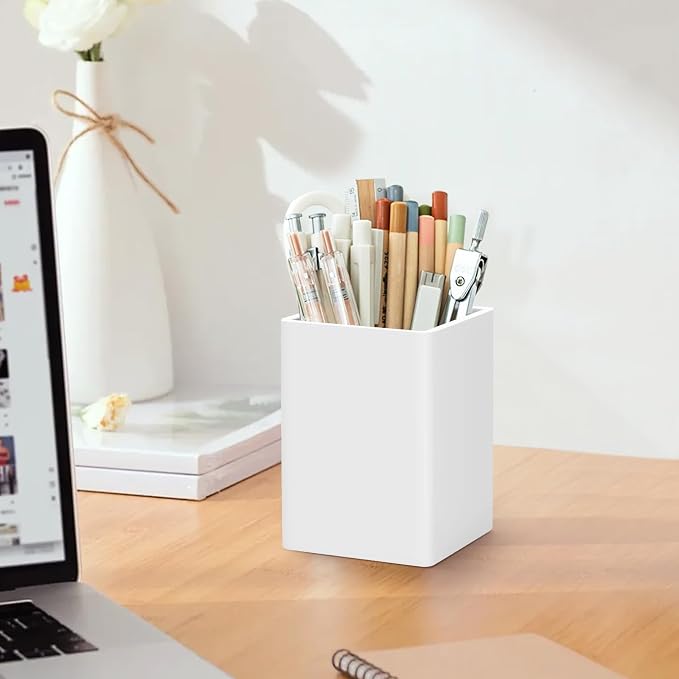 Pen Holder for Desk,Nordic Elegance Square Silicone Pencil Holder Soft Minimalist Desk Pen Cup Stand Waterproof Multifunctional Office Supplies for Home,Kids and School(White)