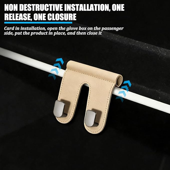 Car Co-Pilot Glovebox Hook, Dual Hook Passenger Seat Glovebox Hanger Organizer for Purse Handbag Umbrella, Automotive Interior Glove Box Hanging Storage Holder, Universal Fit (Beige)