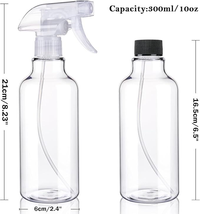 3 Pack Plastic Spray Bottles Empty 10oz/300ml | Heavy Duty Mist/Stream Refillable Bottle for Cleaning Solutions, Essential Oils, Hair