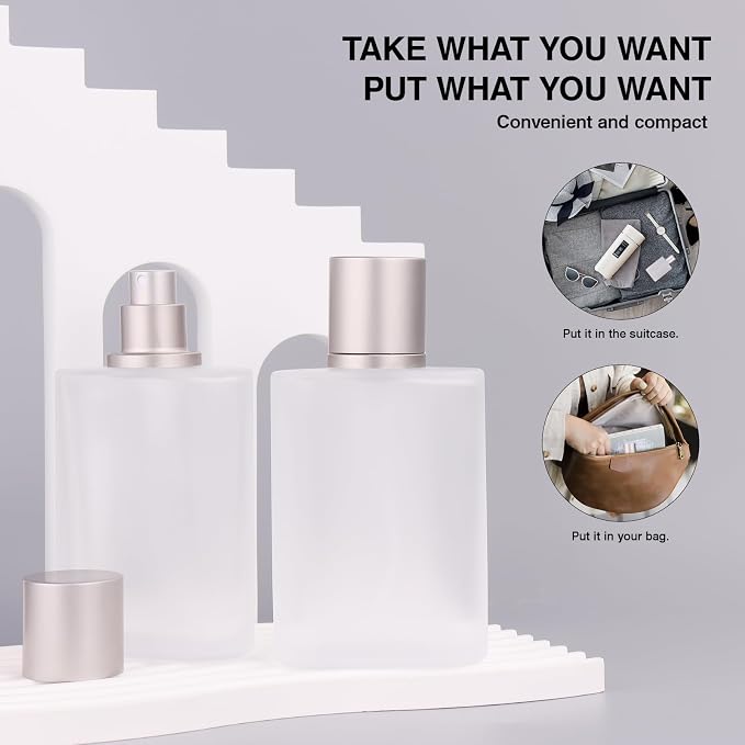 Frosted Glass Perfume Bottles Empty Refillable, 50ml /1.7oz Atomizer Sprayer, Cologne Bottles Empty with Perfume Dispenser