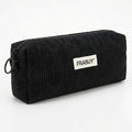 Soft Corduroy Pencil Case Pen Pouch Organizer, Small Stationery Bag | Cute black pencil pouch, smooth zipper, daily cosmetics holder, compact organizer for school teen girls, women