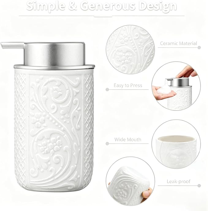 Ceramic Beige Foaming Soap Dispenser,12OZ/350ML Empty Foam Hand Soap Dispenser, Refillable Lotion Containers with Pump for Bathroom, Kitchen