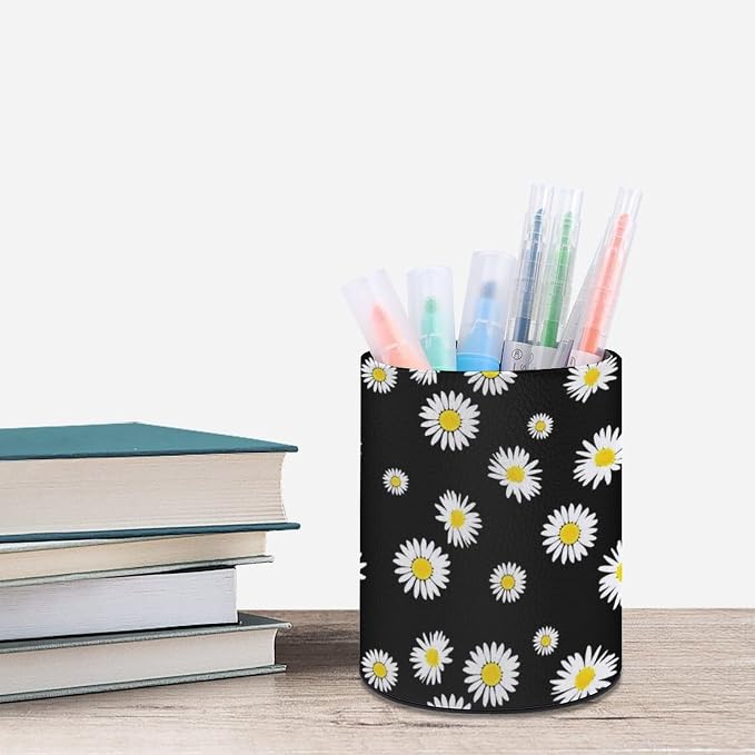 Daisy Pen Holder Pencil Cup for Desk Organizer | Cute Makeup Brush Holder PU Multifunctional Office Suppliesfor Decor Home Classroom School