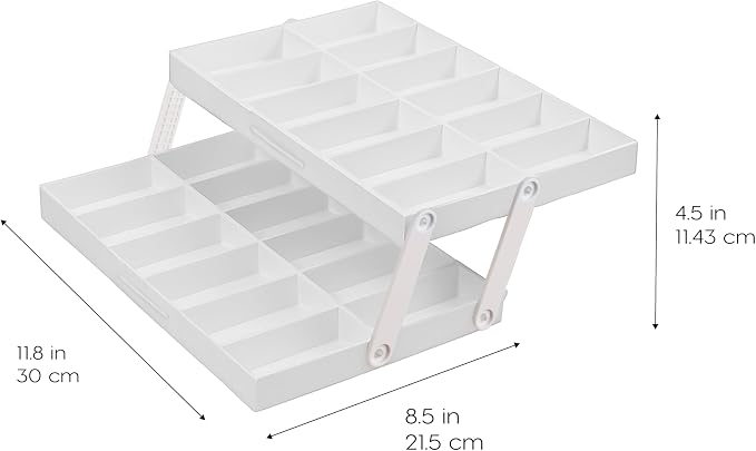 IRIS USA 2-Tier Drawer Organizer |Made in USA| 22 Dividers - White | Expandable Multi-Level Collapsible Organization Storage for Crafts, Makeup, Jewelry, Office & Garage
