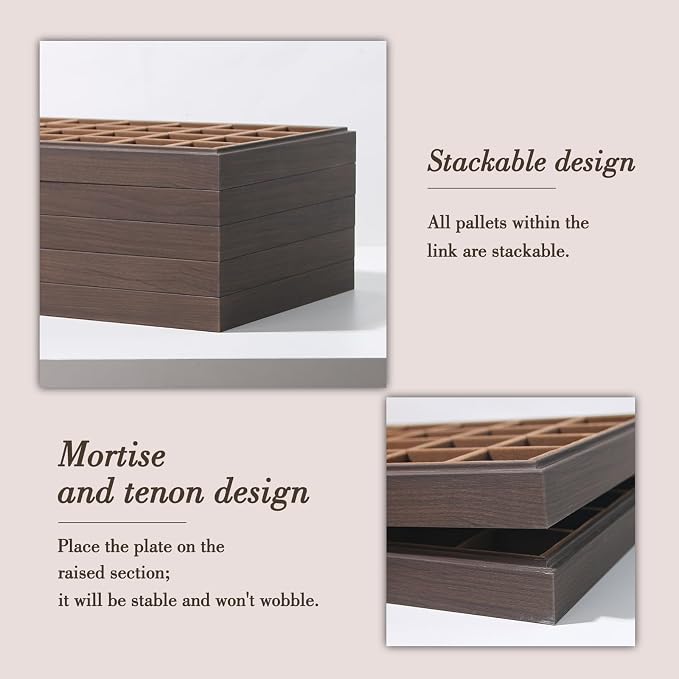 Wood Jewelry Organizer Tray, Necklace Holder (Brown, 2Pc, 20-Slot) | Stackable Jewelry Display, Necklace Display, Tangle-Free Necklace Stand, Pendant Organizer