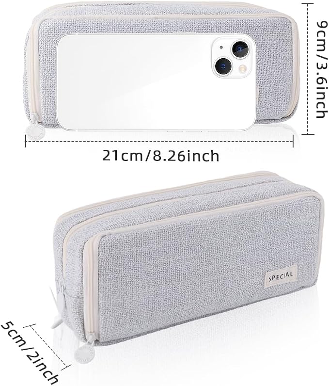 iSuperb Large Pencil Pouch 3 Compartments Pencil Case Big Capacity Pencil Bag for Kids Teen Girls Boys Student School Supplies Pen Organizer Holder Bag (Light Grey)