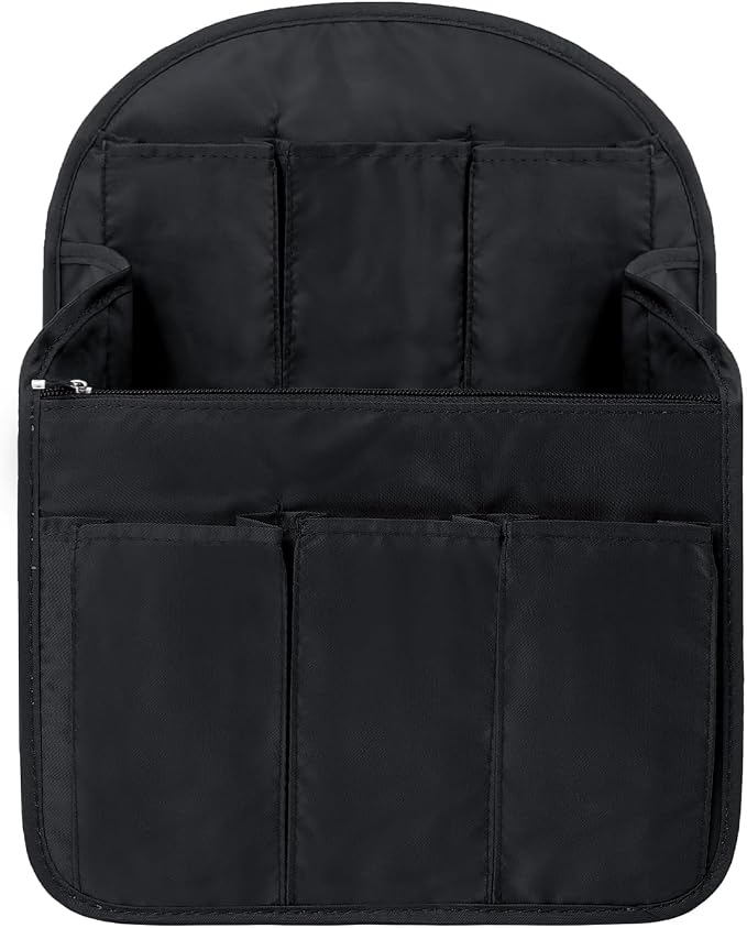 Surblue Backpack Organizer Insert Liner Hanging Travel Rucksack Purse and Handbag Insert Pocket, High-capacity Divider Foldable Nylon Shoulder Bag Organizer for Men and Women, (Black, L)