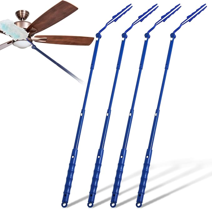 Colingmill 4 Pcs 3 ft Replacement Handles Compatible with Duster Refills, Long Extended Handle Only, Adjustable Length for Ceiling Fans, Blinds, Shelves, Windows, Foldable & Extendable (Blue)