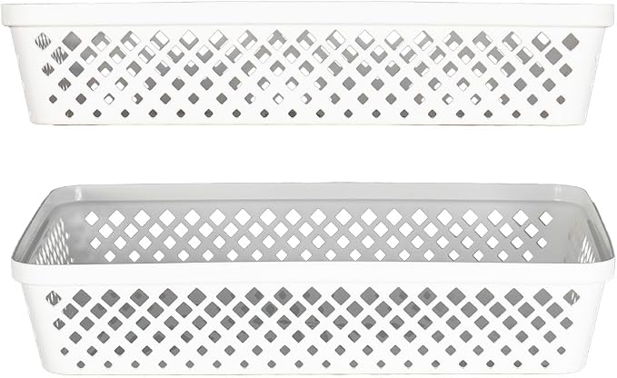 Glad Plastic Storage Basket Set - Multipurpose Drawer Trays, Kitchen Pantry Containers, and Bathroom Bins - Large Organizers, White, 3 Count (Pack of 4)