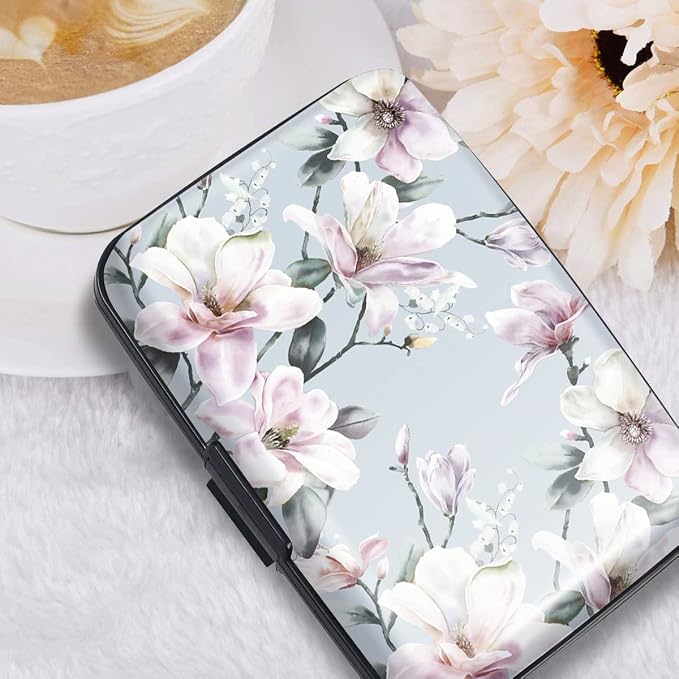 Coco Rossi Credit Card Holder RFID Aluminum Small Mini Wallet Women | Metal Wallet, Business Cards Holder, ID Case, Slim Sleeves, Womens Girls Gift, Carry Proof Wallets for Travel, Magnolia