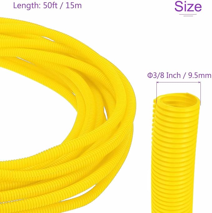 DMiotech 50ft Wire Loom Split Tubing 3/8 Inch(9.5mm) ID, Cord Protectors from Pet Flexible Conduit Cable Management for Office Home Garden, Yellow