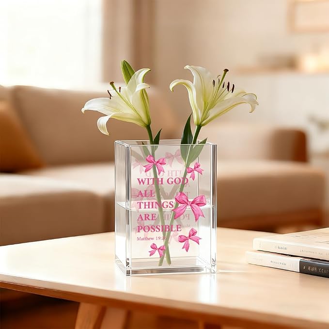With God All Things Are Possible Bible Pen Holder Makeup Organizer, Funny Bow Christian Pencil Pen Holder for Desk, Matthew 19:26 Bible Verse Pencil Cup, Religious Gifts for Book Lover Teacher