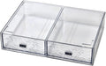 Desk Drawer Organizer, Stackable Plastic Storage Drawer, Grocery Organizer For Stationery/Office Supplies (New Clear, 2 Compartment)