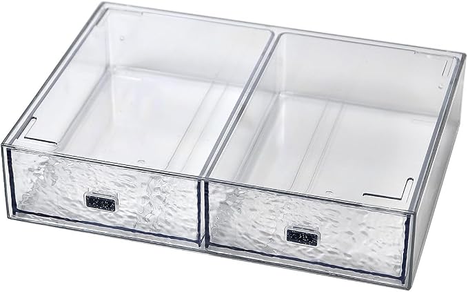 Desk Drawer Organizer, Stackable Plastic Storage Drawer, Grocery Organizer For Stationery/Office Supplies (New Clear, 2 Compartment)