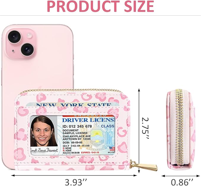 Sunwel Fashion Credit Card Holder for Women Small Accordion Card Cases with ID Window (PINKLEOPARD)