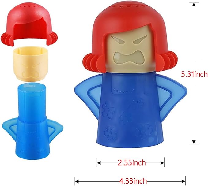 Angry Mama Microwave Cleaner only with Water and Vinegar Cleans your Kitchen Easily and Safe without Chemical Agent, Reusable Cute Steam Remover as Lovely Tool and Gift to Cooker Auto Cleaning