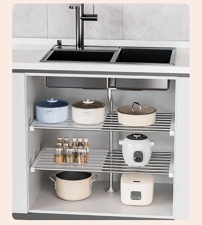 Closet Tension Shelf DIY Divider Metal Expandable Rod Adjustable Closet Shelves Organizer Scalable Layered Separators for Cabinet Storage Locker Clothes (16.5'' Wide,29.5''-51.2'' Long)