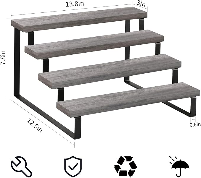 YINMIT Wooden Display Riser Stand, Tiered Perfume and Cologne Organizer Stand, 4 Tier Spice Rack Organizer, Rustic Display Shelf for Candles (4 Tier,2Pack,Grey)