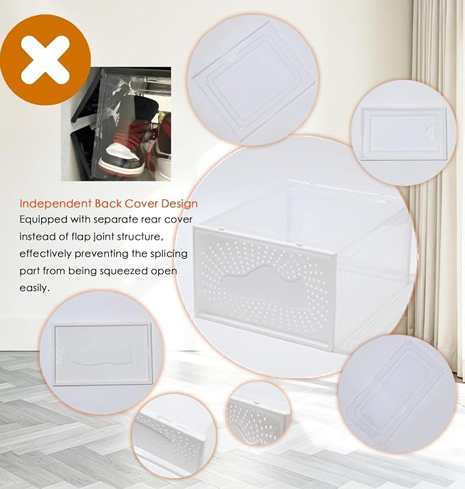 6-Pack Thickened Shoe Storage Boxes | Stackable Clear Shoe Organizer for Closet, Entryway. Easy Assembly Shoe Rack for Sneakers, Fits Up to US Men’s Size 10, Heavy Duty PP, M (13.4" x10.6"x 6.7") (6)