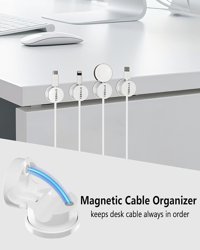 Magnetic Cable Clips 360° Rotation Cord Holder, 12 Pack Cord Organizer 1s Lock Cable Smooth Adjustable Desk Organizers and Accessories, Adhesive Cord Clips for Nightstand,Phone,Wall,Car,Home Office